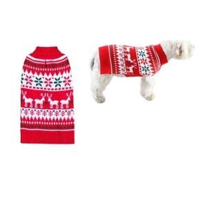 KYEESE Christmas  Snowflake Reindeer Holiday Dog Sweater with Leash Hole, Sz. M